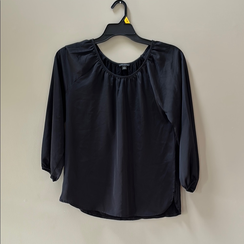 Black Blouse with 3/4 Sleeves and Ruching Detail